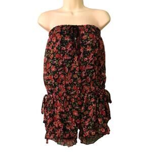 Chiffon Romper NWT Strapless Floral Print Ruffle Edge Cottagecore Festival Boho
